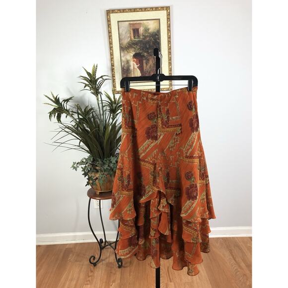 Coldwater Creek Women Skirt 8 Asymmetrical Sharkbite Hem Layered Coquette - Picture 1 of 5